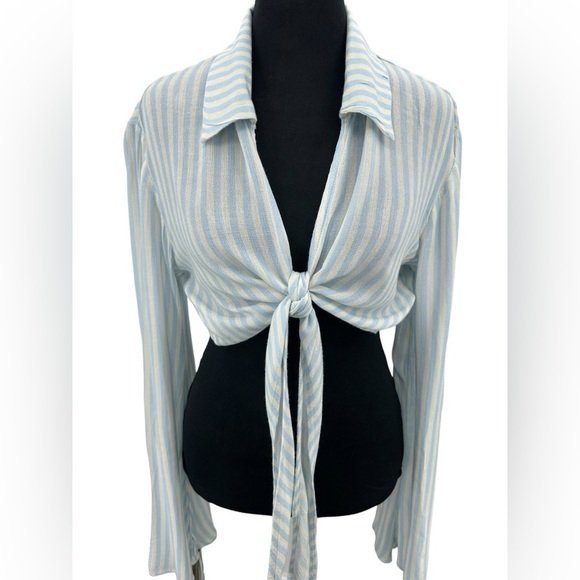 Tularosa Blue and White Striped Crop Top - Picture 1 of 7